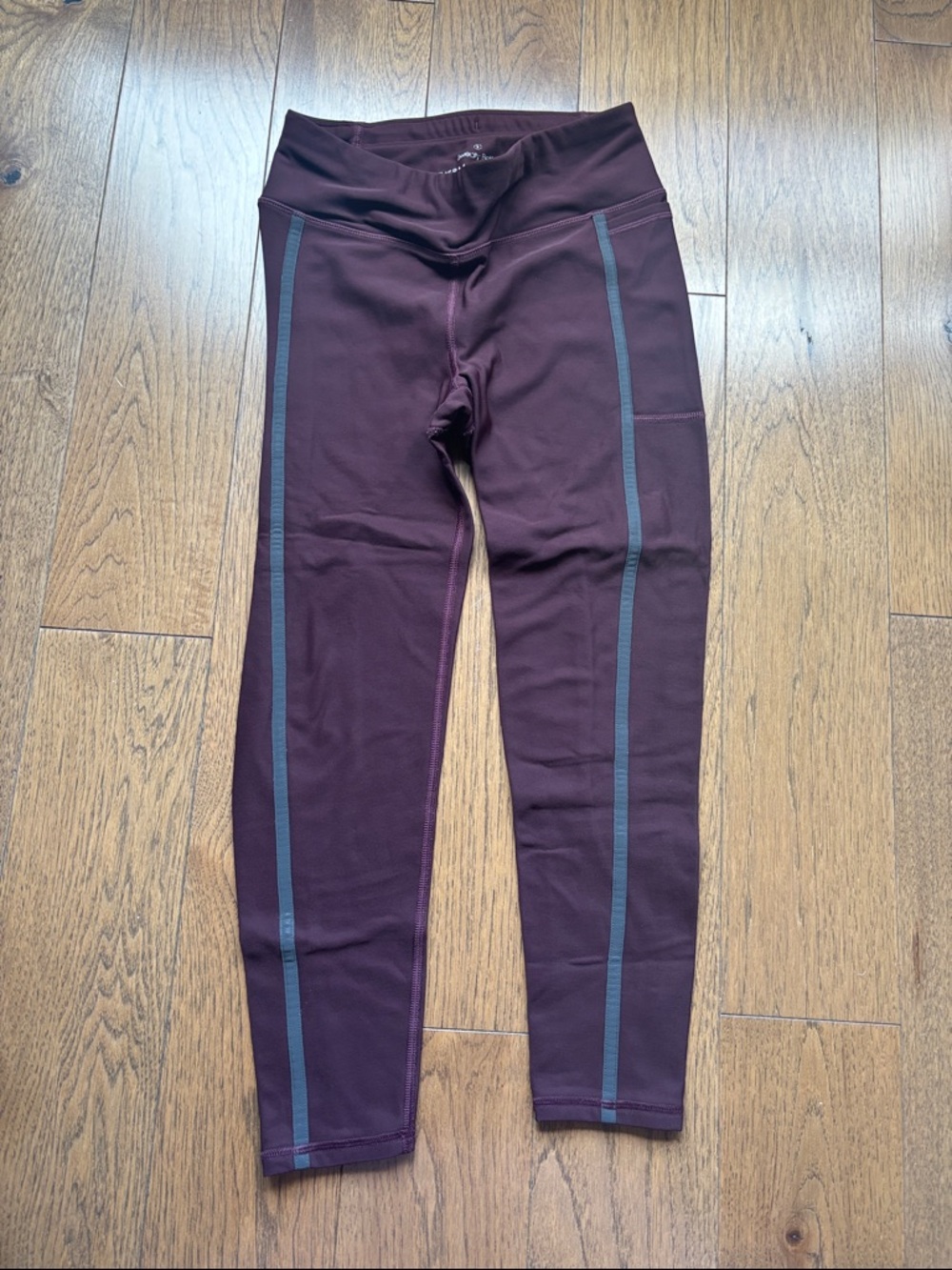 Sweaty Betty fleeced lined  Burgundy Leggings with Gray Side Stripe